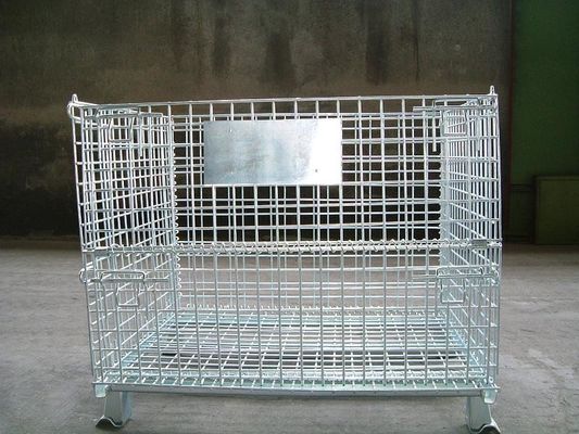 Caixas de arame galvanizado móvel de metal, recipiente de armazenamento de malha de arame