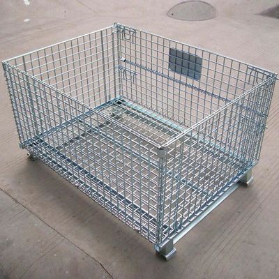 Cageira de malha de arame elétrico dobrável logística fechável / recipientes móveis de armazenamento de aço