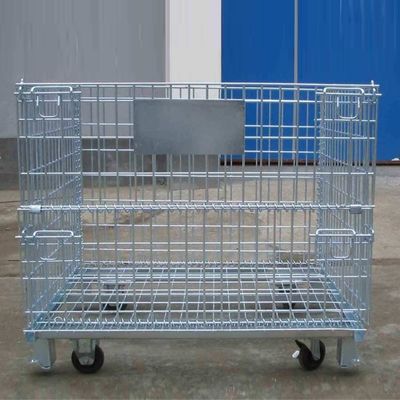 Cageira de malha de arame elétrico dobrável logística fechável / recipientes móveis de armazenamento de aço