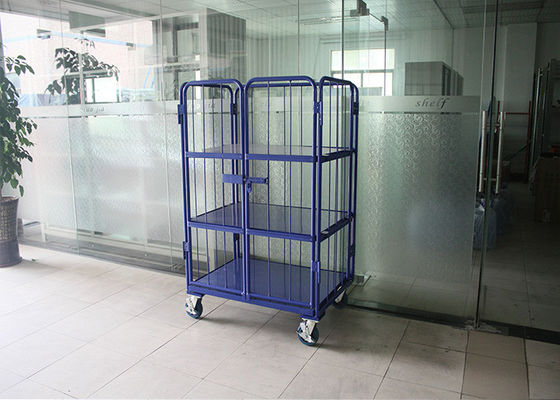 Caixa de malha de aço dobrável de 3 níveis, Caixas móveis de armazenamento para logística