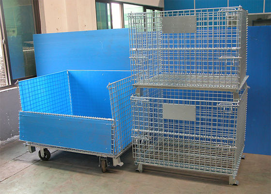 Empilhadeira Container de arame de aço dobrável, Container de arame industrial Caixas de armazenamento