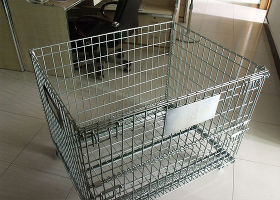 Caixa de malha de arame fundido dobrável com rodas de freio para transporte de mercadorias logísticas