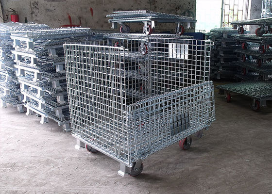 Container de arame rolável móvel, gaiola de arame de aço com tratamento de superfície galvanizado