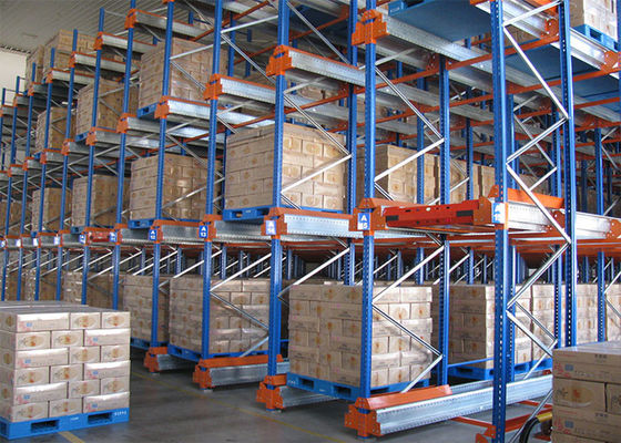 Sistema de armazenagem de estantes de paletes de transporte laranja / azul, Sistema de estantes de paletes seletivos