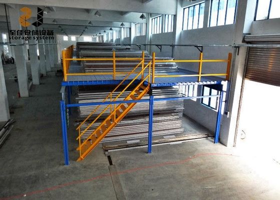 Escalões de piso de mezzanine de 2 camadas azul e amarelo revestidos com pó epoxi